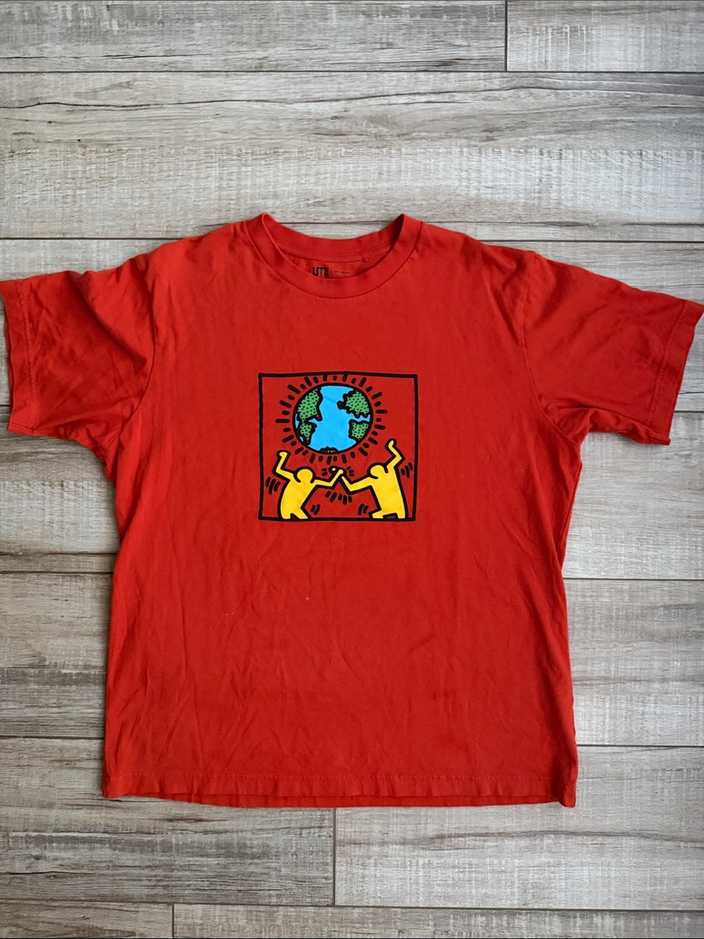UNIQLO UT Keith Haring Peace For All Graphic T-Shirt Orange Size Large